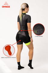 triathlon gear - womens black trisuit short sleeve comfortable for long rides