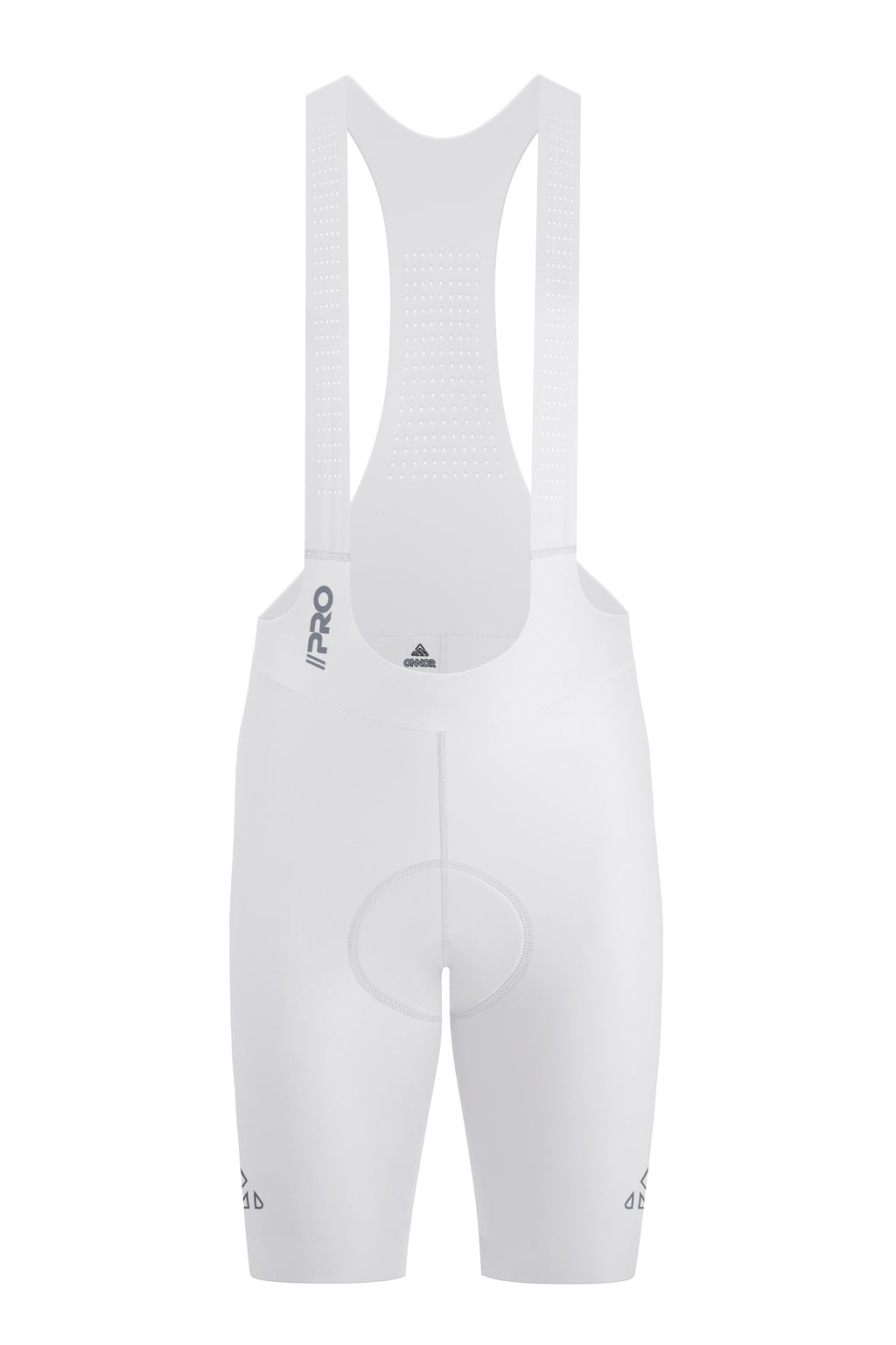 Men's Seamless Cycling Bib Shorts in White - Front View, Performance Optimized, Lightweight