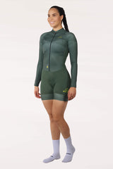 activewear biker - women's lime cycling skinsuit long sleeve padded for professional biker for long rides