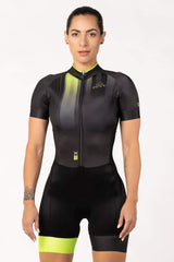 triathlon wear - women's black triathlon suit short sleeve with pockets for long rides