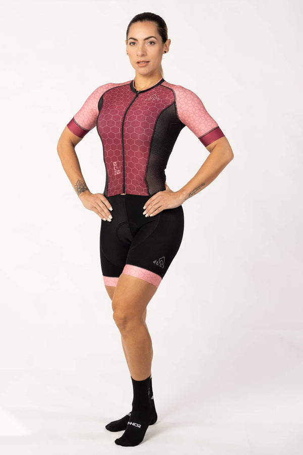  buy cycling skinsuits aerosuits women miami -  bike cloth - women's pink cycling skinsuit short sleeve comfortable for professional rider for long distances