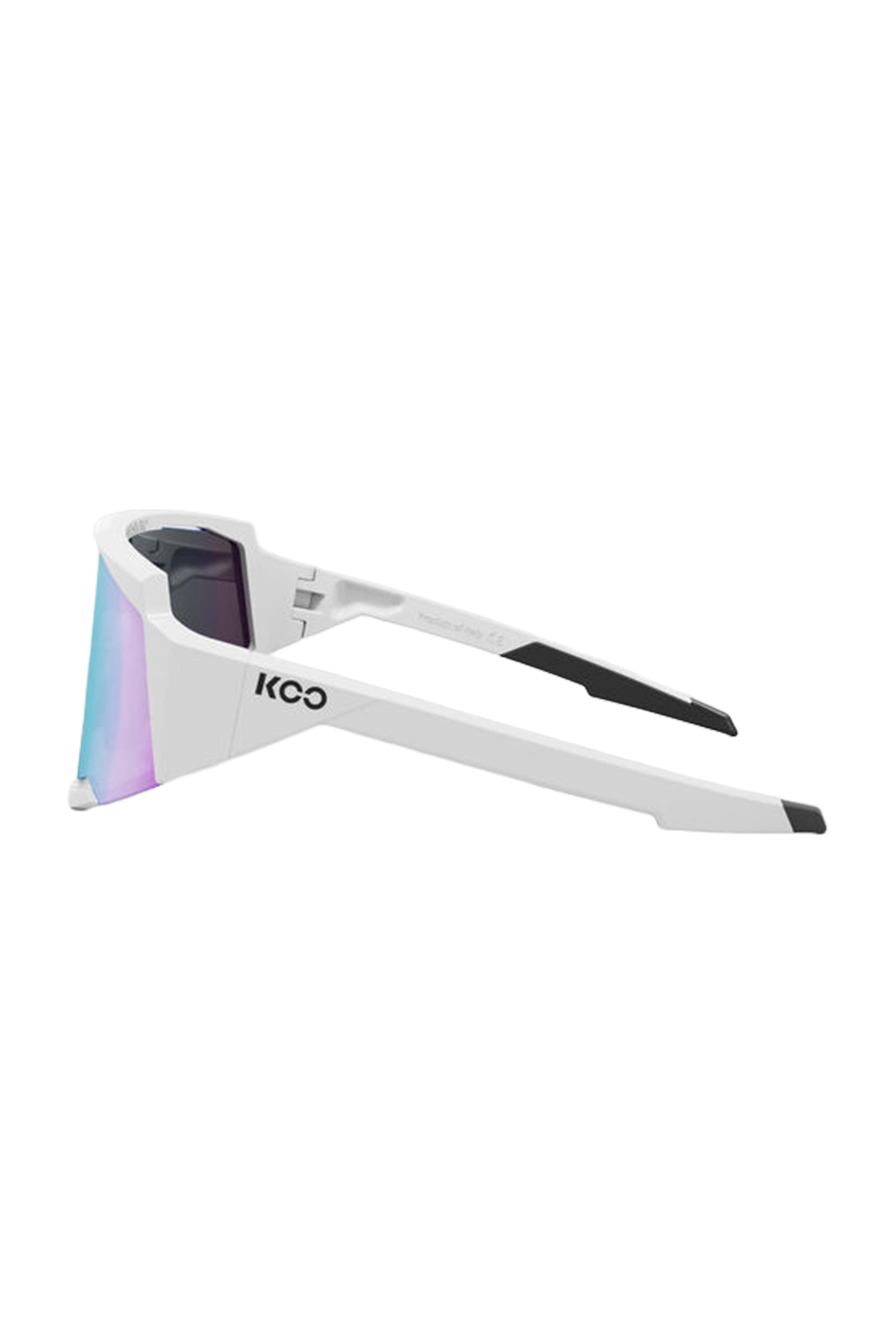 White sunglasses with a colorful lens on a white background