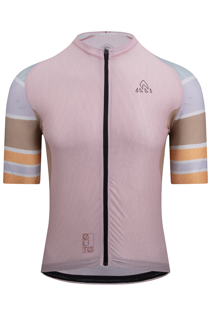 Men's Elite Cycling Jersey Short Sleeve - Light pink / Light brown - men's light pink / light brown jerseys short sleeve - Front view of the Men's Njord Elite Cycling Jersey Short Sleeve by ONNOR in light pink/light brown. A stylishly crafted piece offering superior performance and innovative design for cycling enthusiasts.