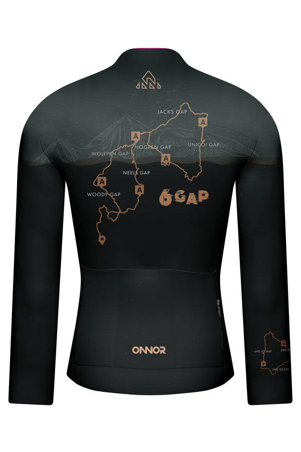  buy thermal long sleeve cycling jersey  miami -  Black cycling jersey with map design and '6 Gap' branding on a white background