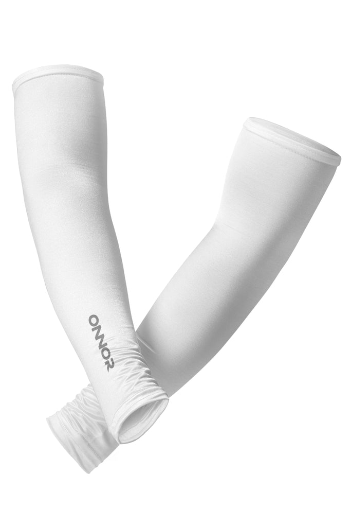 Men's White PRO Cycling Arm Sleeves - men's white arm sleeves - Men's White PRO Cycling Arm Sleeves