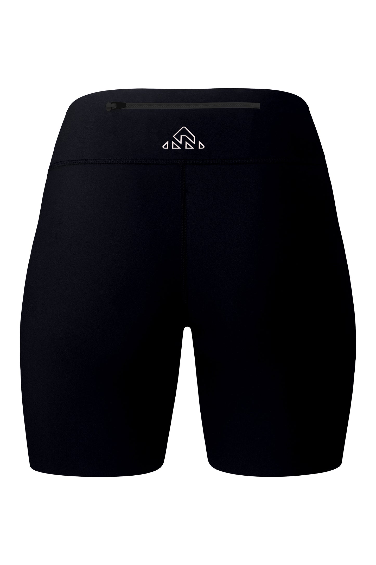 Rear view of women's black shorts, emphasizing the top back pocket with zipper. This image clearly showcases the shorts' sophisticated back design and the pocket's practicality.