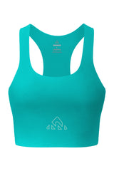 Jade green women's athletic top with subtle mint logos displayed frontally, set against a clean white background to highlight its sporty design.