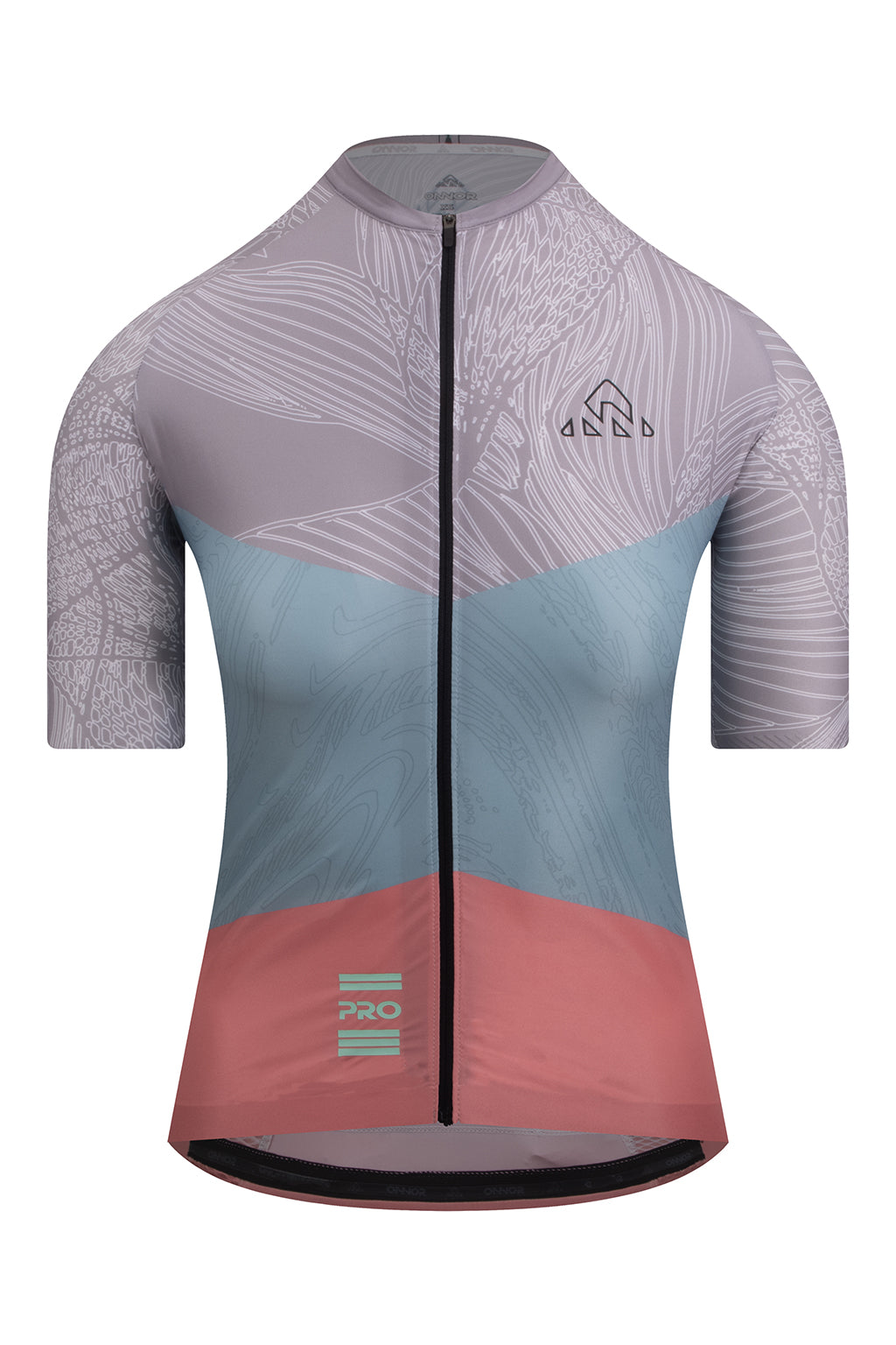 Front view of the Women's Nut Pro Cycling Jersey Short Sleeve in light brown and salmon colors by ONNOR. This image showcases the jersey's elegant design, unique color palette, and the brand's dedication to superior quality, aimed to enhance cycling performance and style.