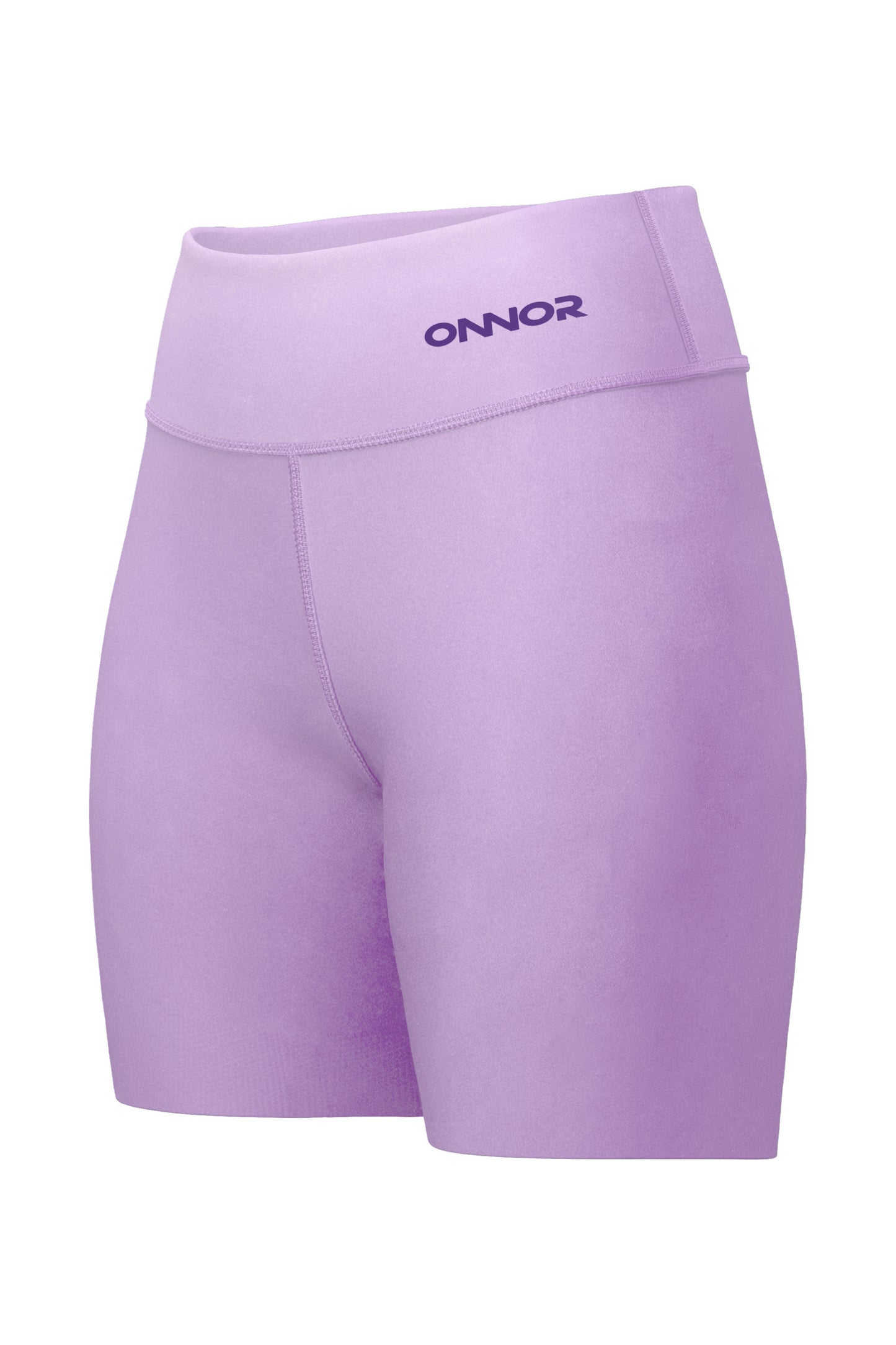 Angled front-side view of women's rose shorts with a top back zipper pocket. This perspective captures the shorts' stylish cut and the subtle blending of colors