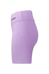 Side view of the rose women's shorts, focusing on the streamlined side profile and the upper back pocket with a zipper. The image highlights the shorts' fit and the unique pocket placement.