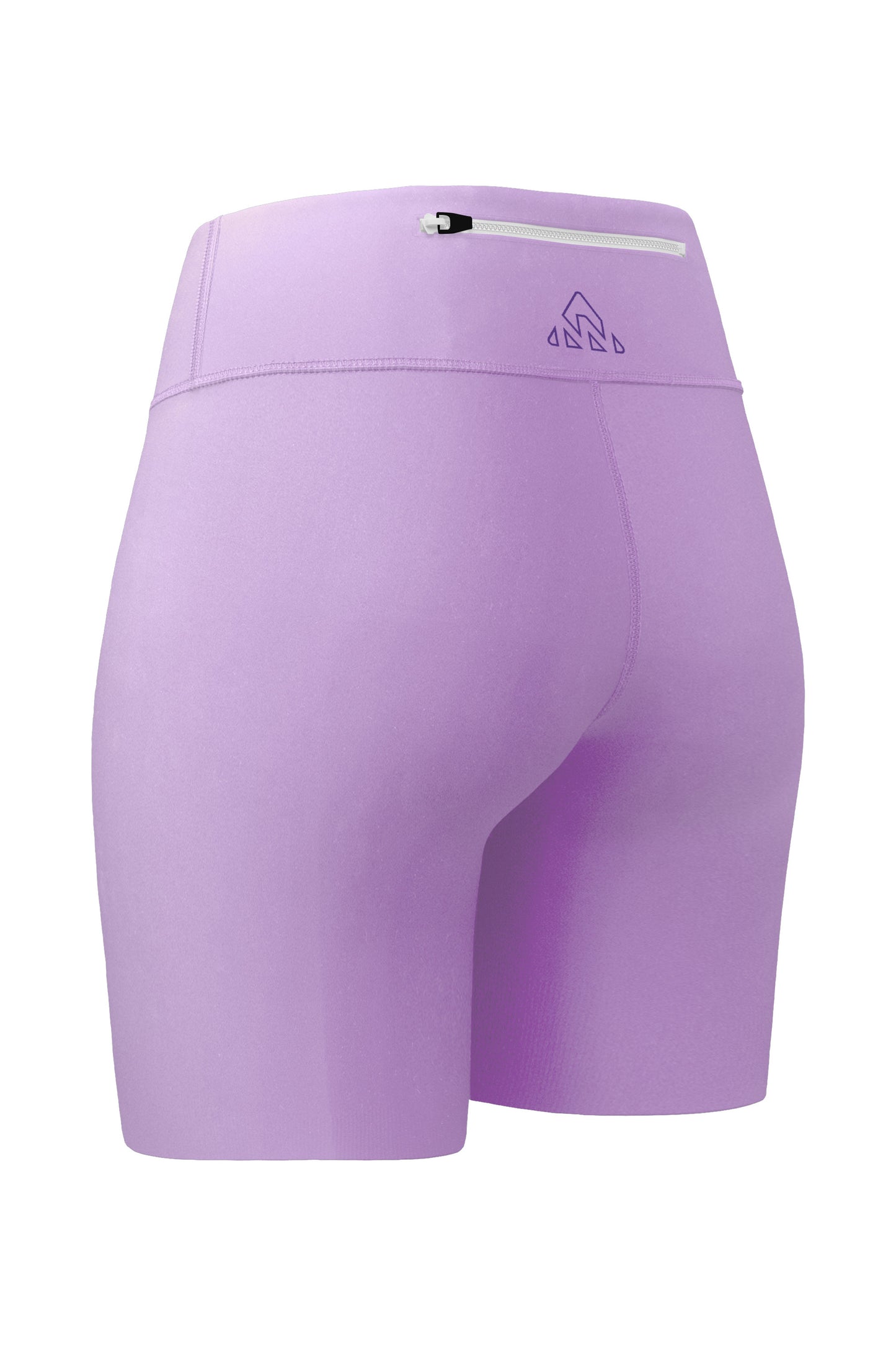 Back-side angled view of women's rose shorts with a top back pocket and zipper. The image provides a comprehensive view of the shorts' rear design and the functional back pocket.