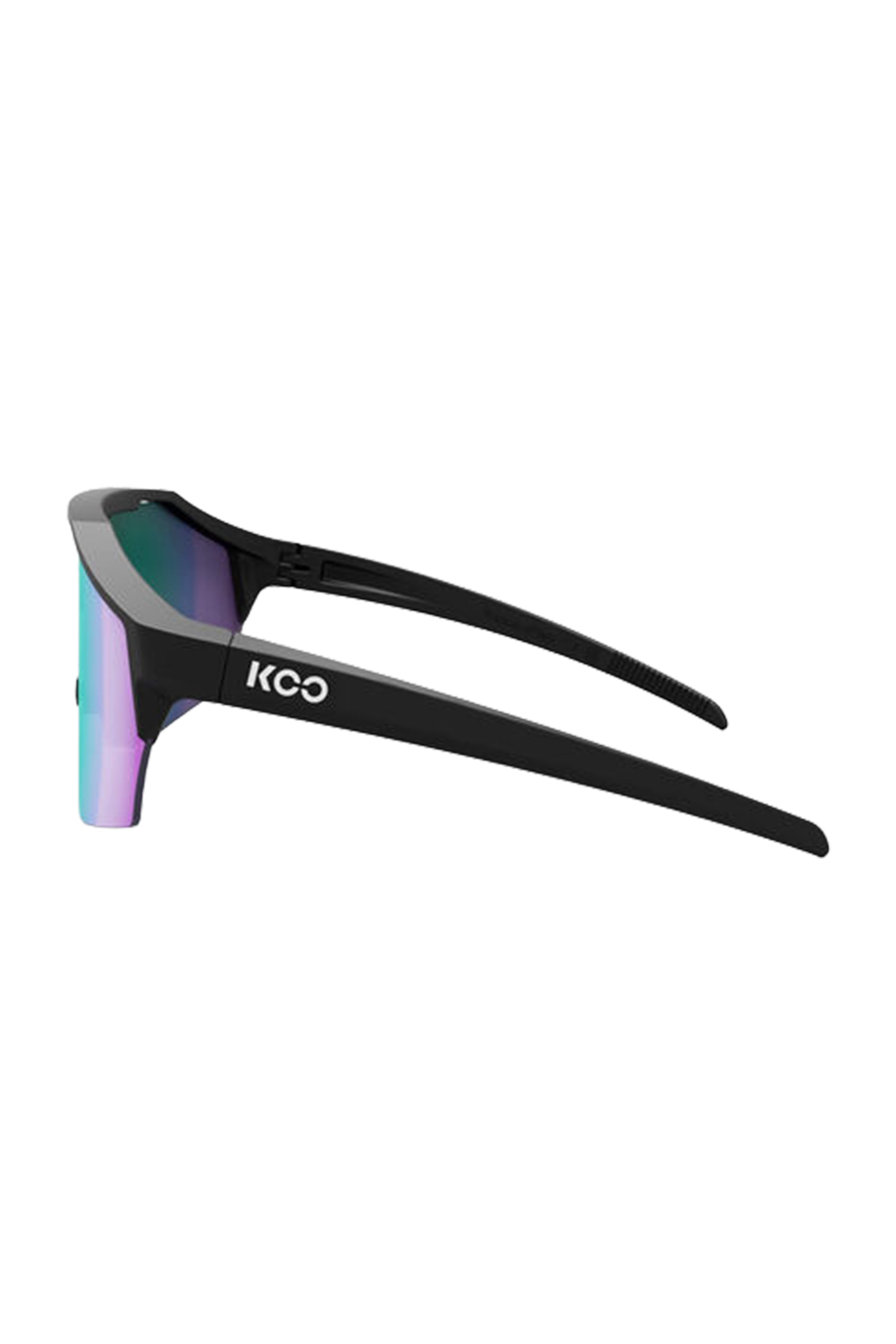 Black sunglasses with colorful lenses on a white background