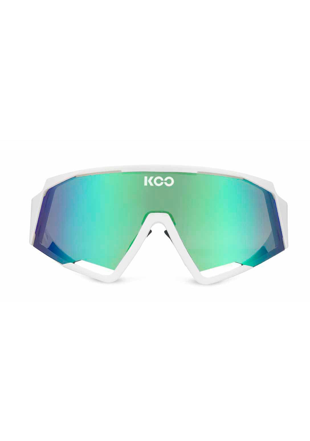 KOO Spectro Sunglasses - White/Green Mirror Lenses Koo Demos sunglasses with white-green lenses for trendy sun protection.