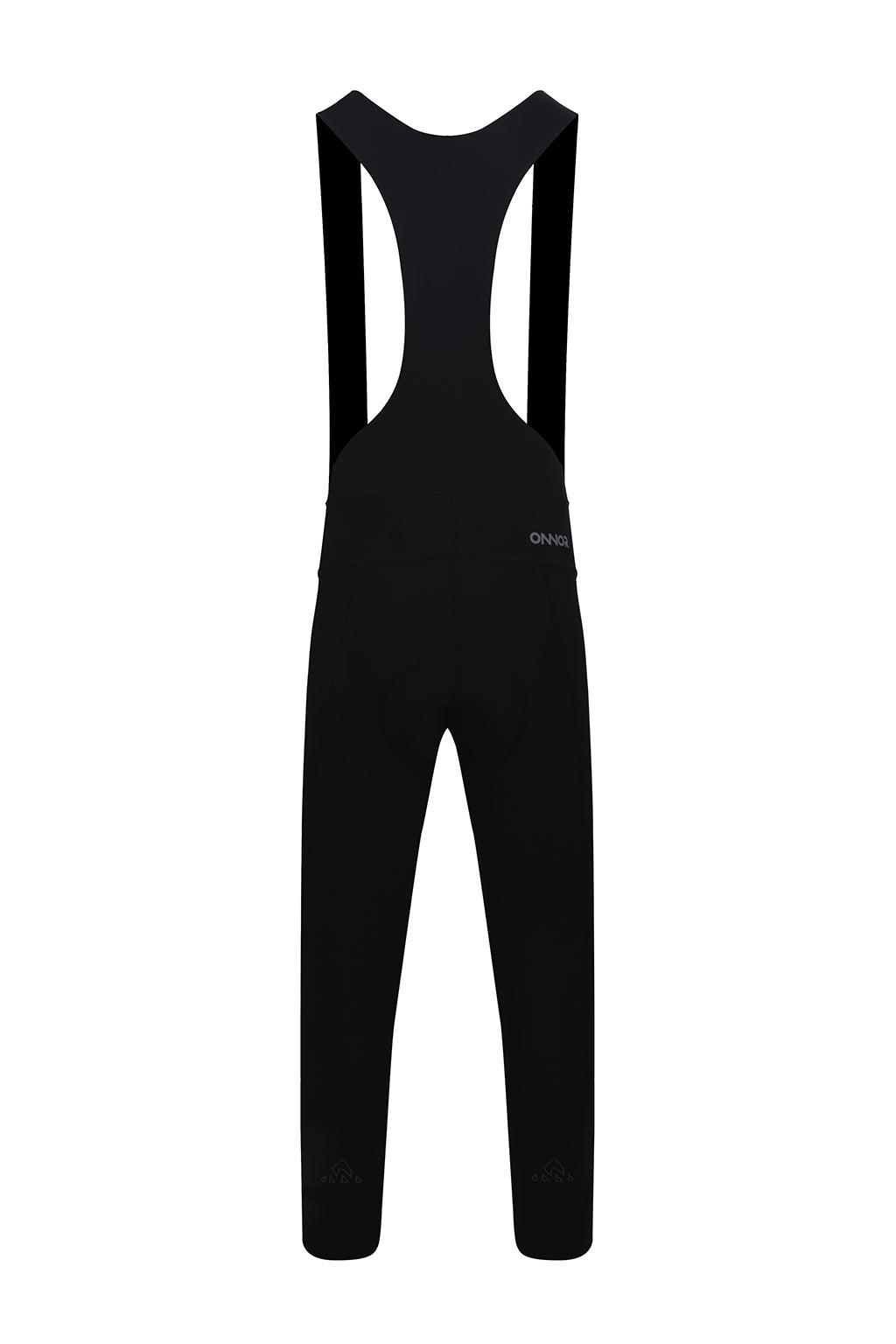 Rear view of the ONNOR Men's Black Elite Cycling Bib Tight. Offers comprehensive coverage and a snug fit, with ONNOR's logo strategically placed, demonstrating the brand's refined design aesthetics.