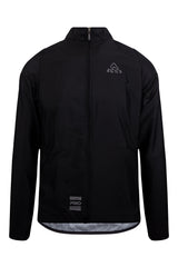 Frontal view of ONNOR Men's Black Stealth Cycling Windbreaker Long Sleeve, featuring its aerodynamic design and high-zip collar