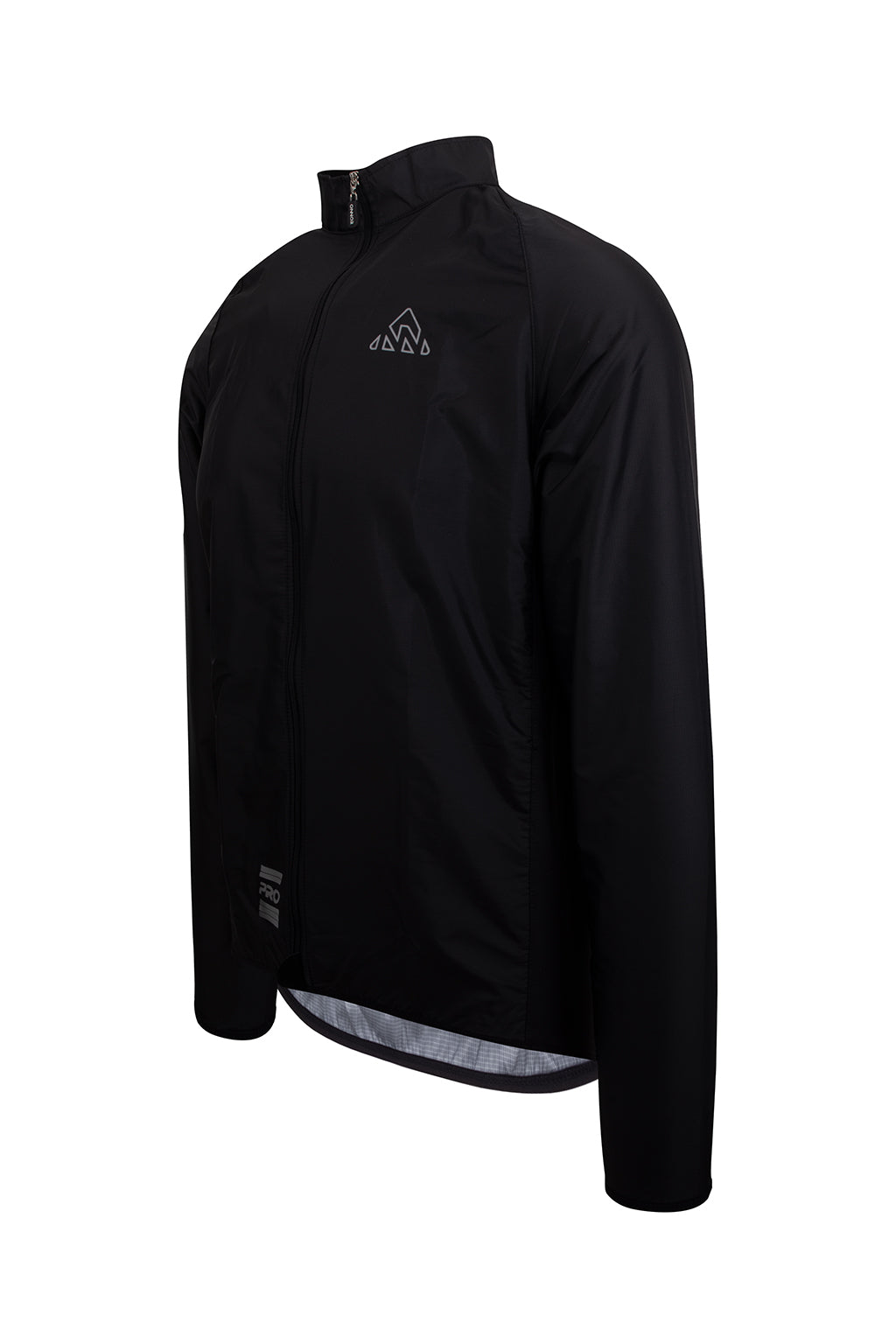 Close-up of the ONNOR logo on the Men's Black Stealth Cycling Windbreaker Long Sleeve, signifying superior quality and sleek style