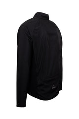 Detailed close-up of the sturdy fabric and meticulous stitching on the ONNOR Men's Black Stealth Cycling Windbreaker Long Sleeve