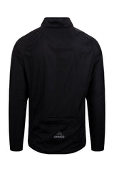 Rear view of the ONNOR Men's Black Stealth Cycling Windbreaker Long Sleeve, illustrating the extended back coverage and breathable material.