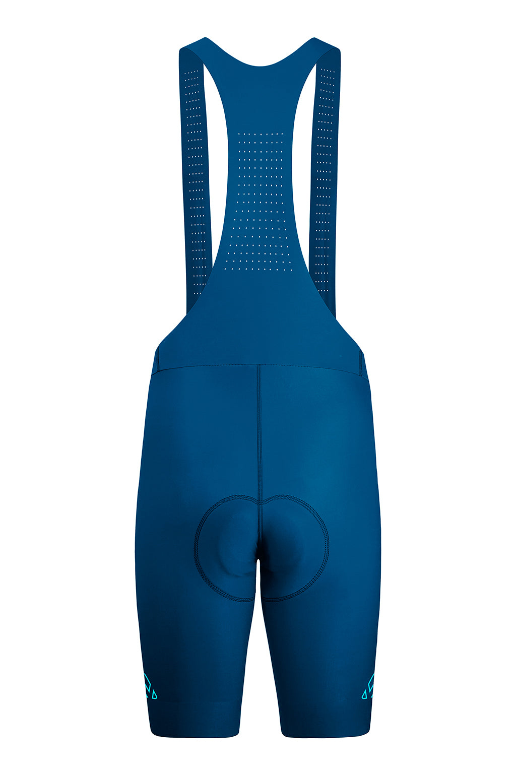 Back view of the ONNOR Men's Seamless Peacock Blue Cycling Bib, emphasizing the comfort fit and detailed stitching.