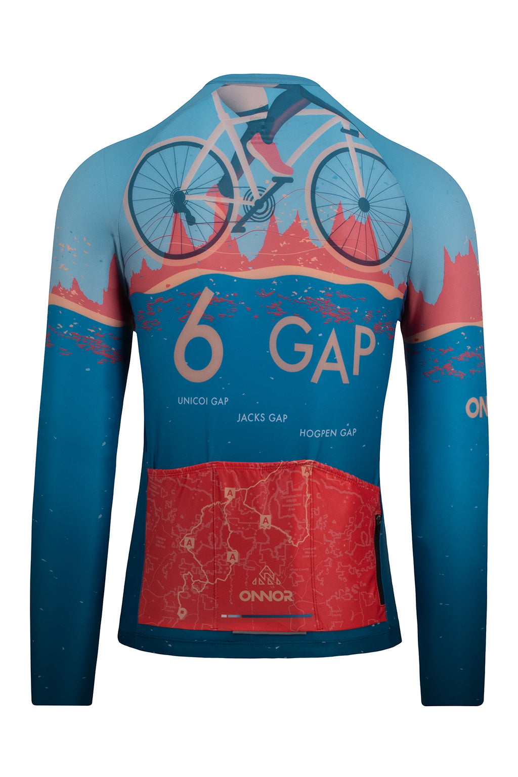 High-quality image of the Men's SGC Elite Jersey Long Sleeve 2023, highlighting the vibrant color, by ONNOR for Six Gap of Georgia