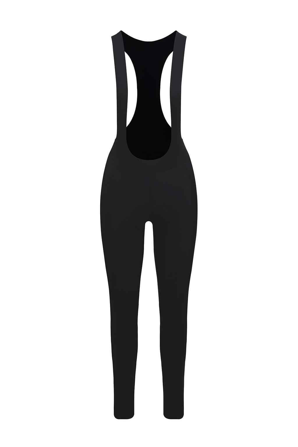 Frontal view of ONNOR's Women's Black Elite Cycling Bib Tight, illustrating the streamlined design and high-quality fabric. The tastefully placed ONNOR logo adds a touch of brand identity. The combination of durability, breathability and style makes it ideal for female cyclists seeking top-tier gear.
