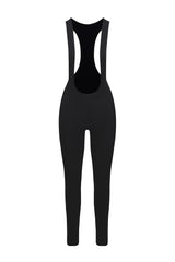 Frontal view of ONNOR's Women's Black Elite Cycling Bib Tight, illustrating the streamlined design and high-quality fabric. The tastefully placed ONNOR logo adds a touch of brand identity. The combination of durability, breathability and style makes it ideal for female cyclists seeking top-tier gear.