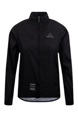Front view of ONNOR Women's Black Stealth Cycling Windbreaker Long Sleeve, showcasing the sleek design and high collar.