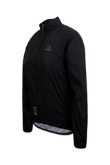Close-up of the durable fabric and precision stitching on the ONNOR Women's Black Stealth Cycling Windbreaker Long Sleeve