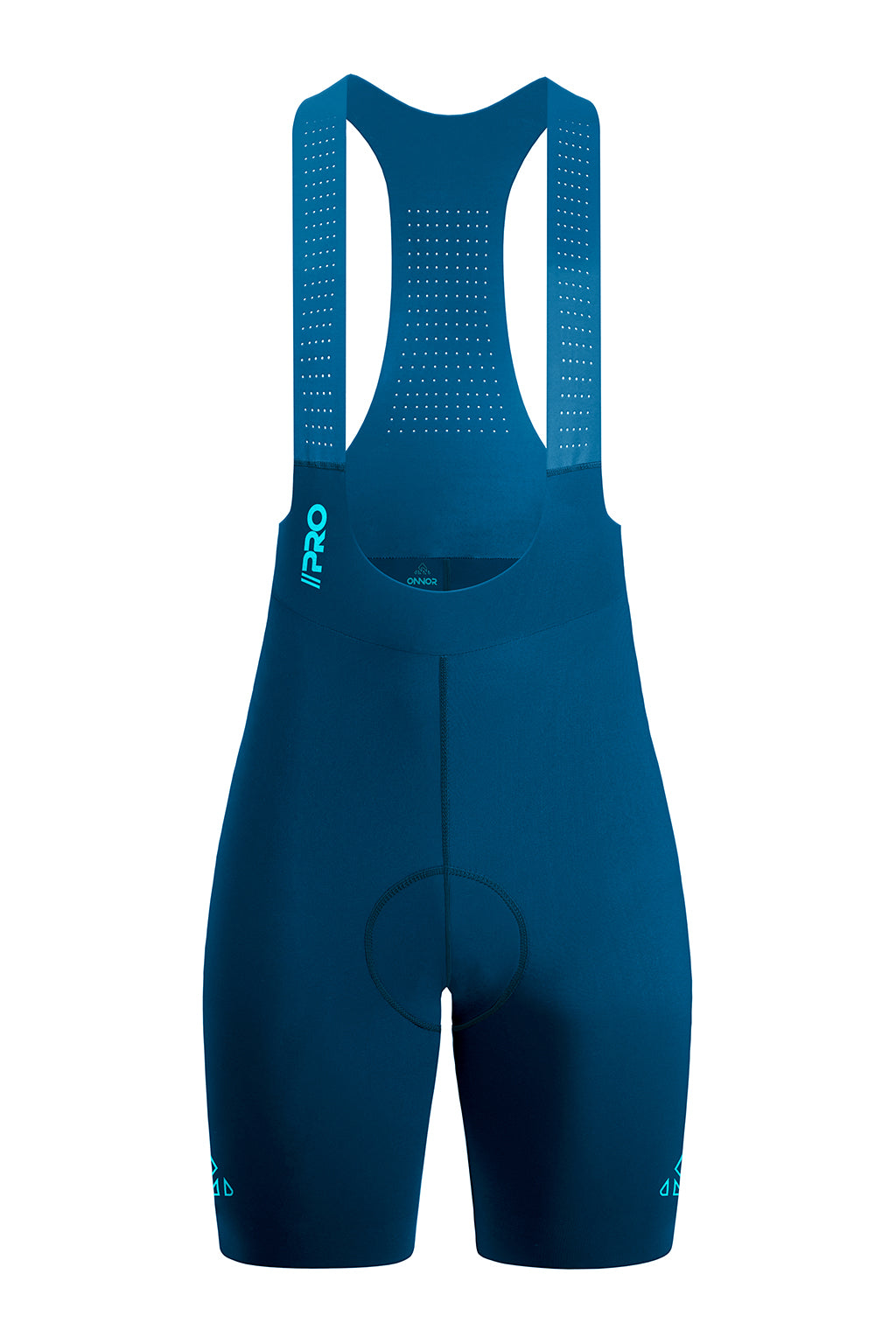 Women's Seamless Cycling Bib Shorts in Peacock Blue - Front View, Unique Color, Performance Ready
