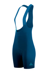 Close-up image of Women's Seamless Peacock Blue Pro Cycling Bib on white background