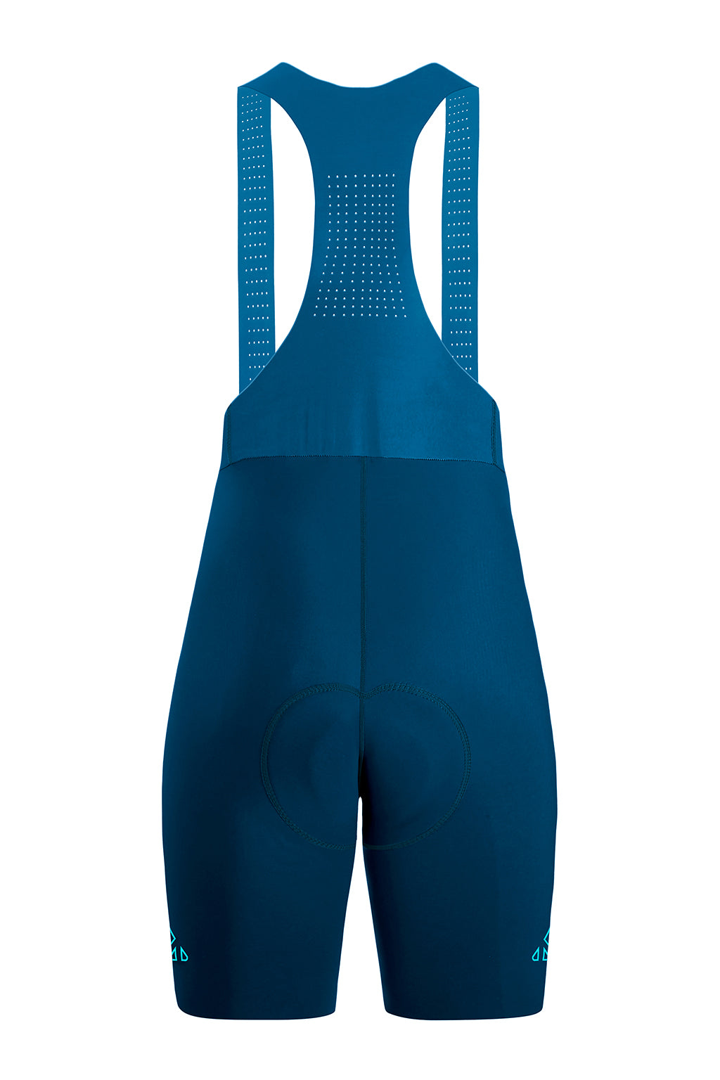 Rear view of the Women's Seamless Peacock Blue Pro Cycling Bib
