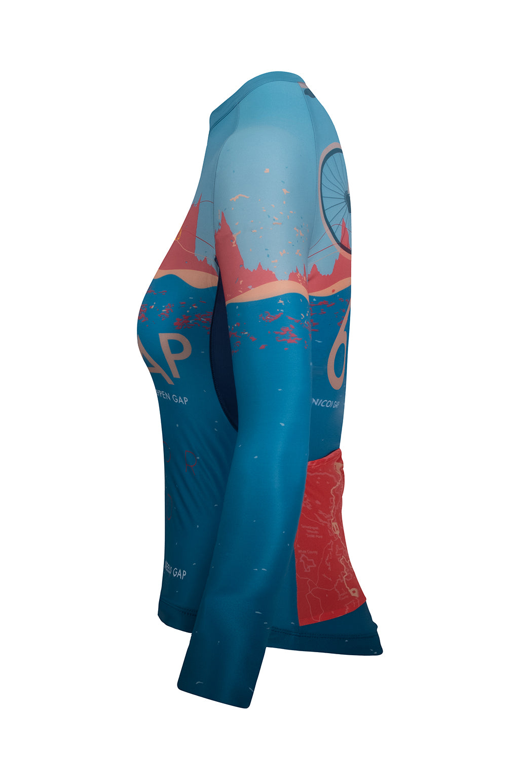 Detailed view of the sleeve of the Women's SGC Elite Jersey Long Sleeve 2023 by ONNOR. Highlights the meticulous craftsmanship for the Six Gap of Georgia, offering a fusion of comfort and style.