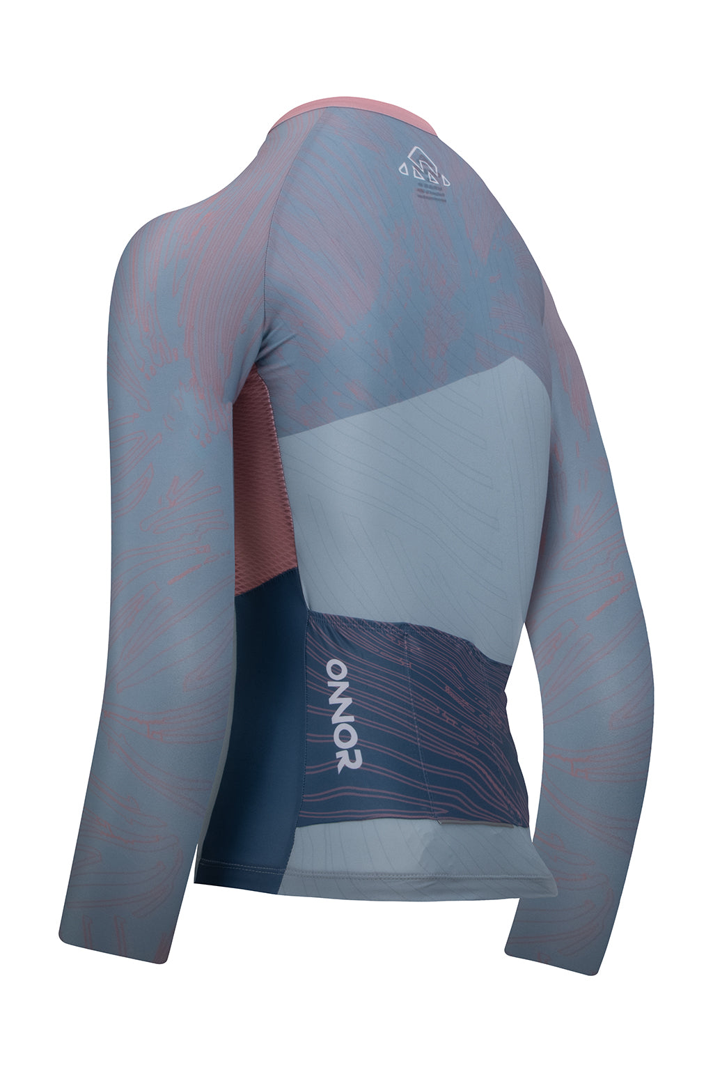 High-definition image of the light gray and light blue Women's Skadi Elite Cycling Jersey Long Sleeve by ONNOR. The picture demonstrates the brand's commitment to infusing appealing color combinations and superior quality into their cycling gear. The compelling visuals and meticulous detailing make this jersey an excellent choice for discerning cyclists who value both style and quality.