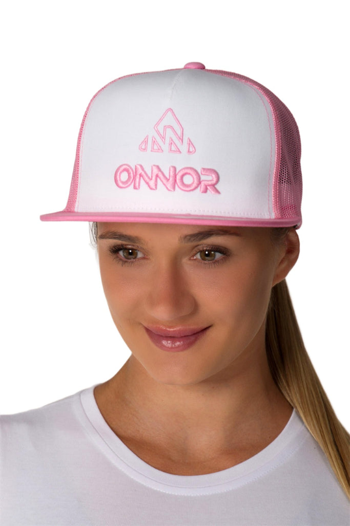 Classic Cap White/Pink Logo - Unisex - men's pink caps - pink yupoong classic trucker hat women's classic trucker cap USA
