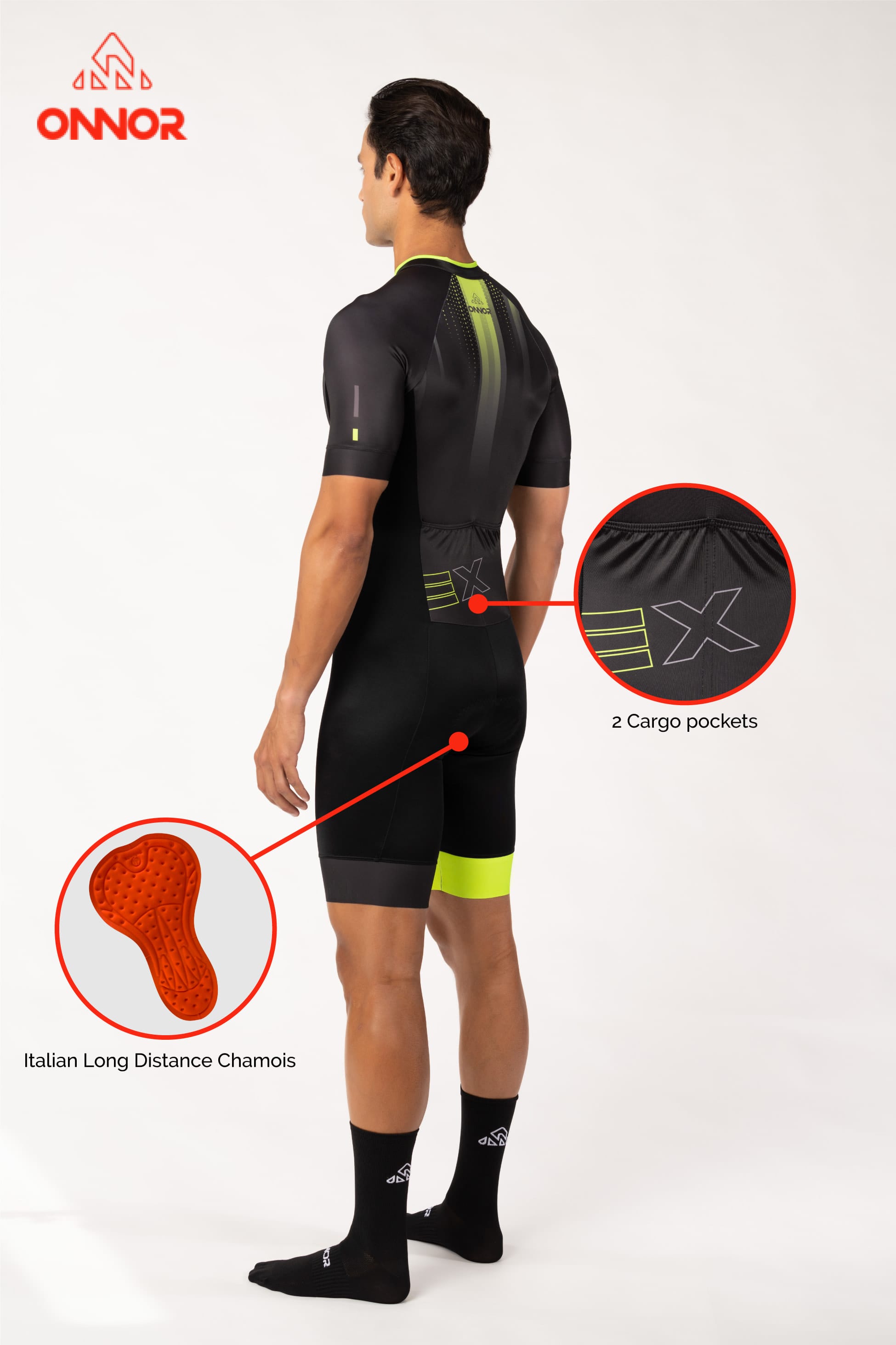 triathlon store - men's black trisuit short sleeve with chamois for long rides