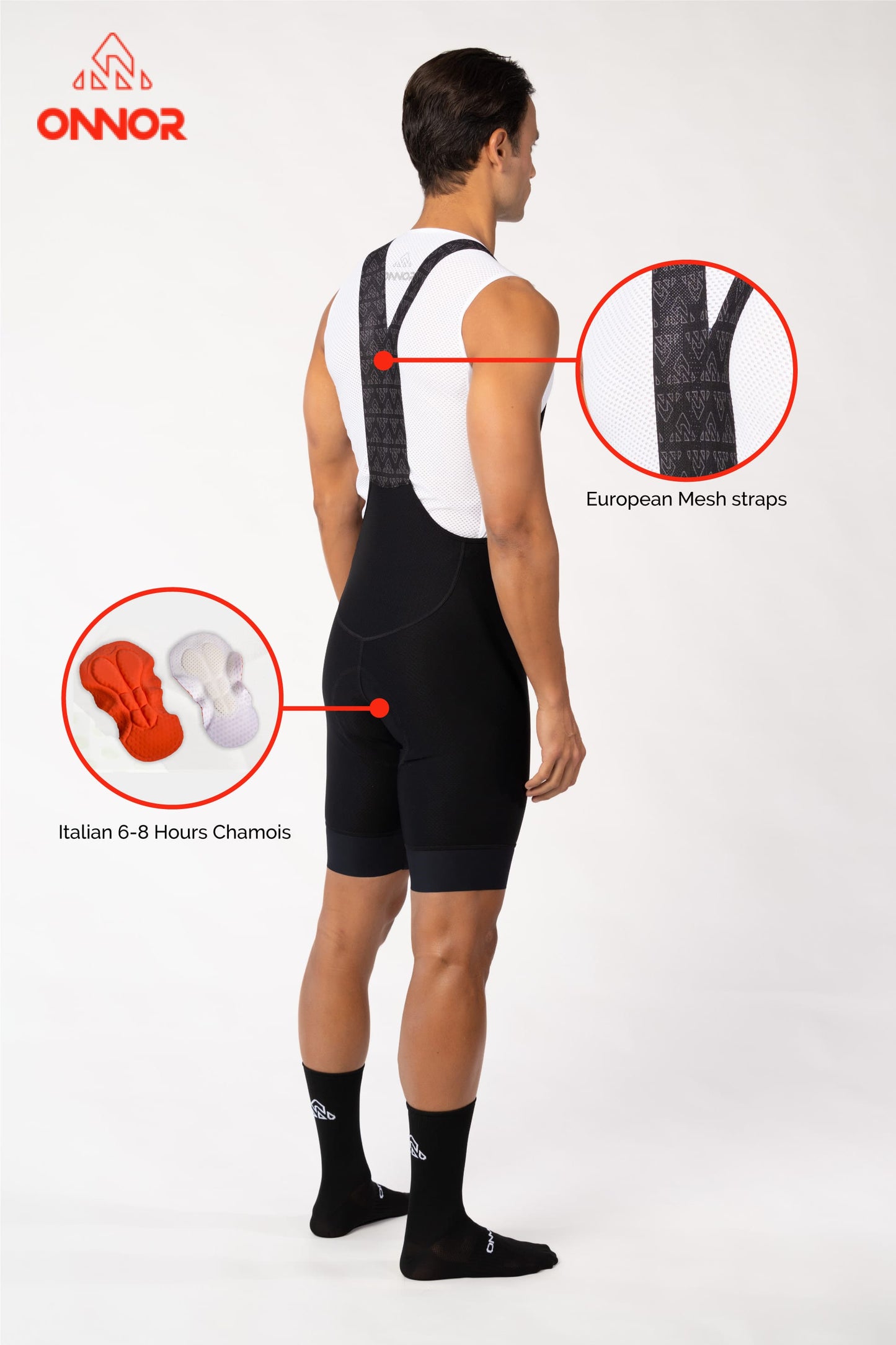 cycling clothing - men's black cycling shorts with chamois for professional biker with mesh straps