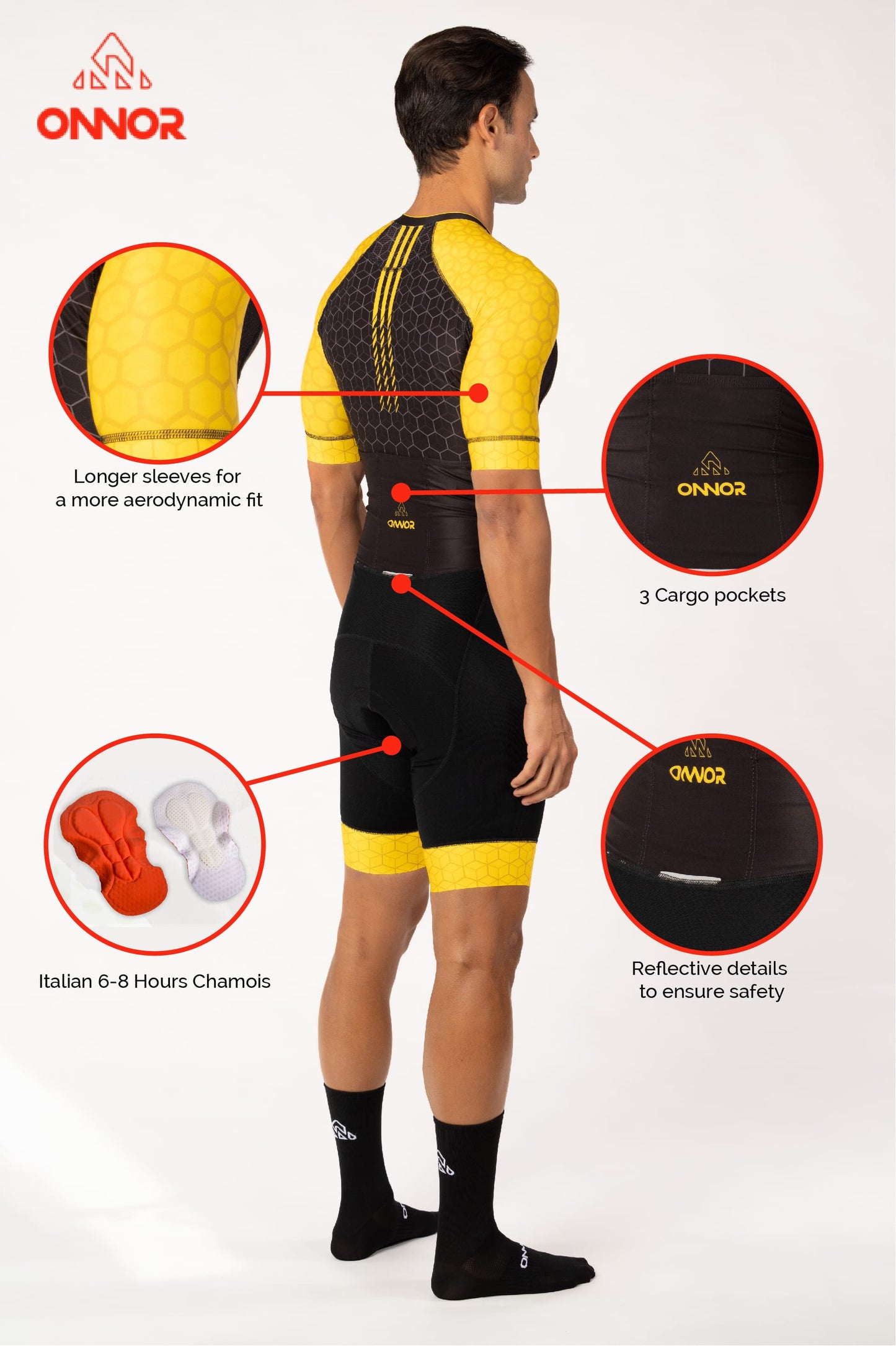 bike gear wear - men's black yellow aero cycling suit comfortable for amateur cyclists for long distances