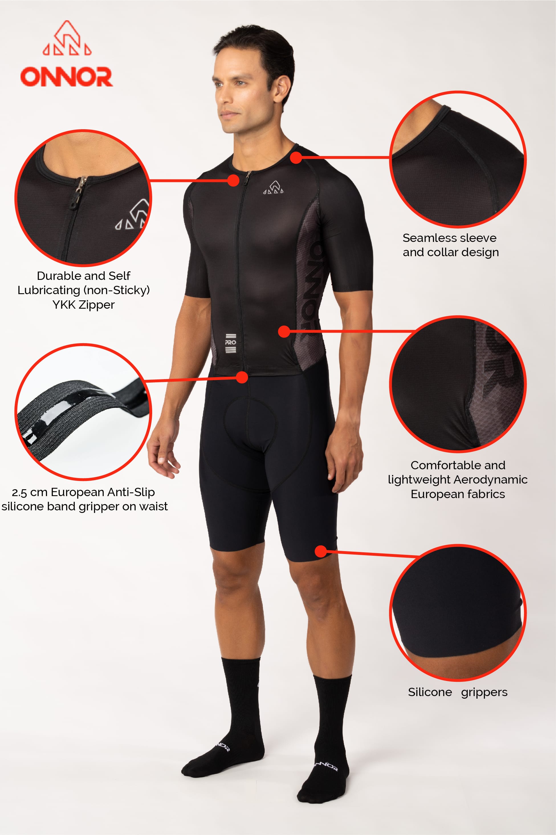 activewear biker - men's black cycling aerosuit short sleeve with chamois for professional cyclists for long distances