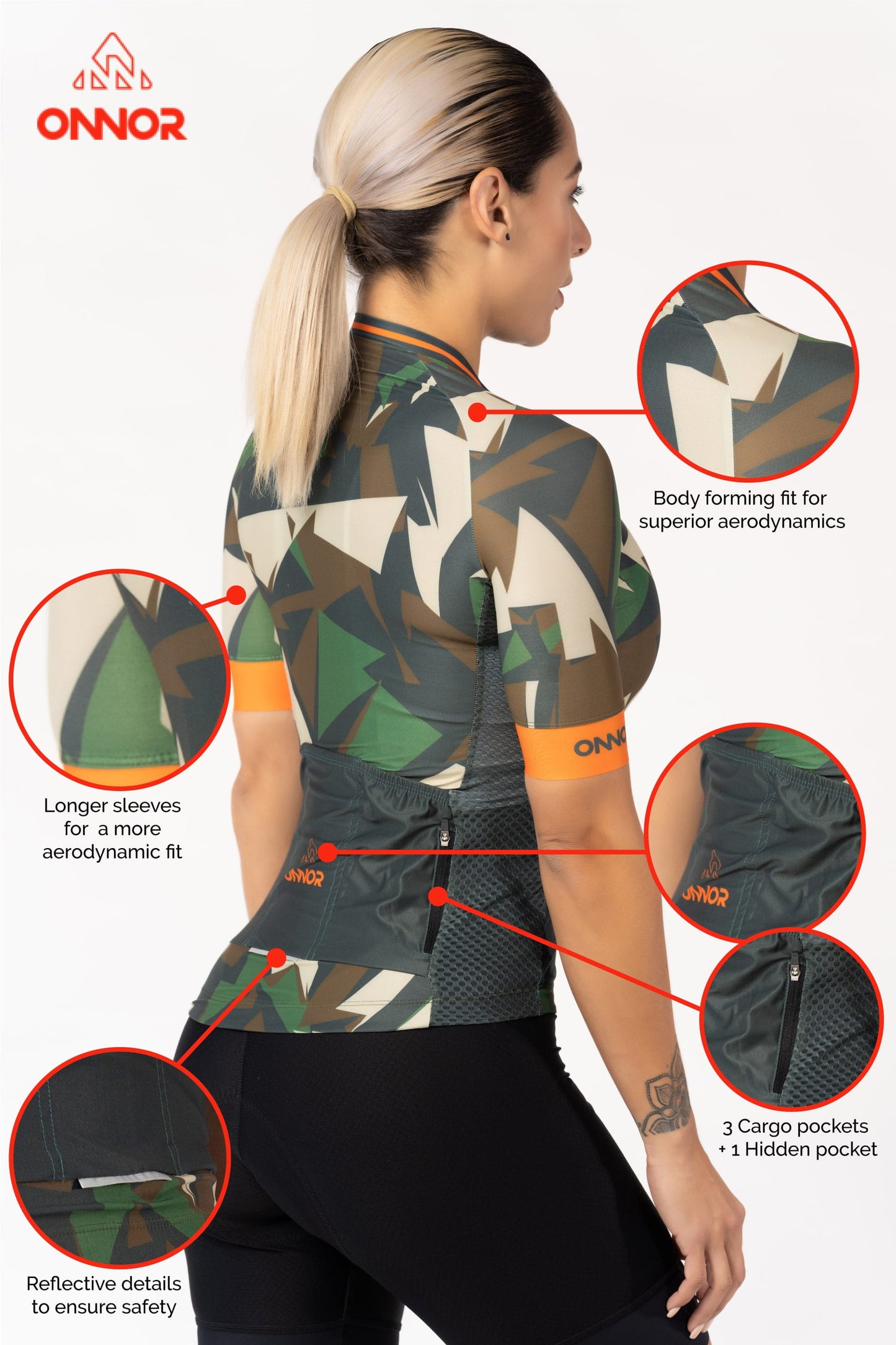 Elevate your cycling apparel with this short-sleeve jersey designed for women cyclists. The women's biking outfit features a sleek and sporty look, ensuring you ride in style while enjoying the functionality and comfort it offers.