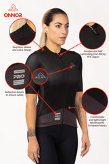 Stay cool and comfortable on your cycling adventures with this short-sleeve jersey for women cyclists. The women's biking jersey features moisture-wicking technology and a breathable construction, making it suitable for long rides in various weather conditions.