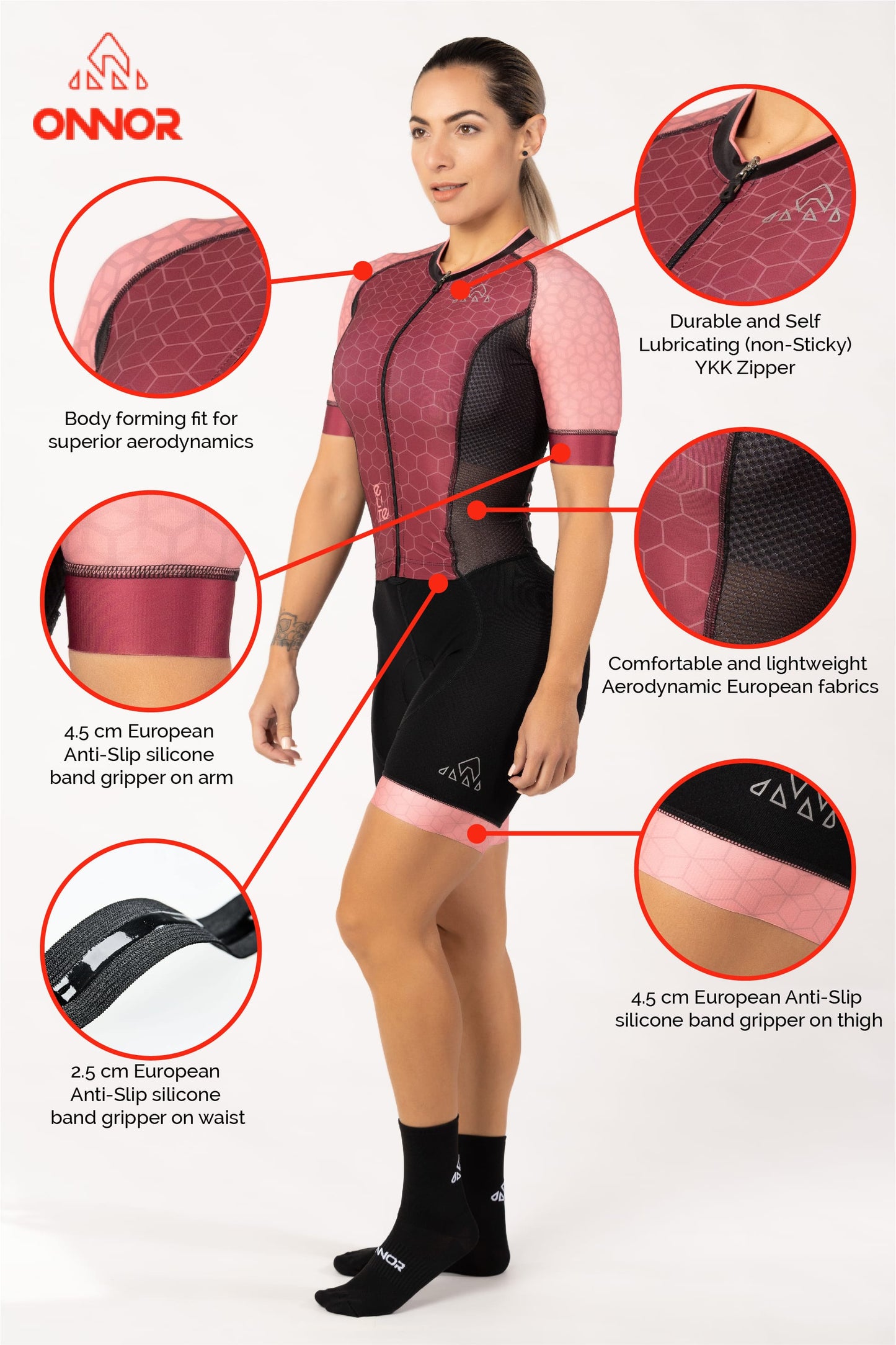 bike gear wear - womens cycling pink aero suit with chamois for professional rider for long distances