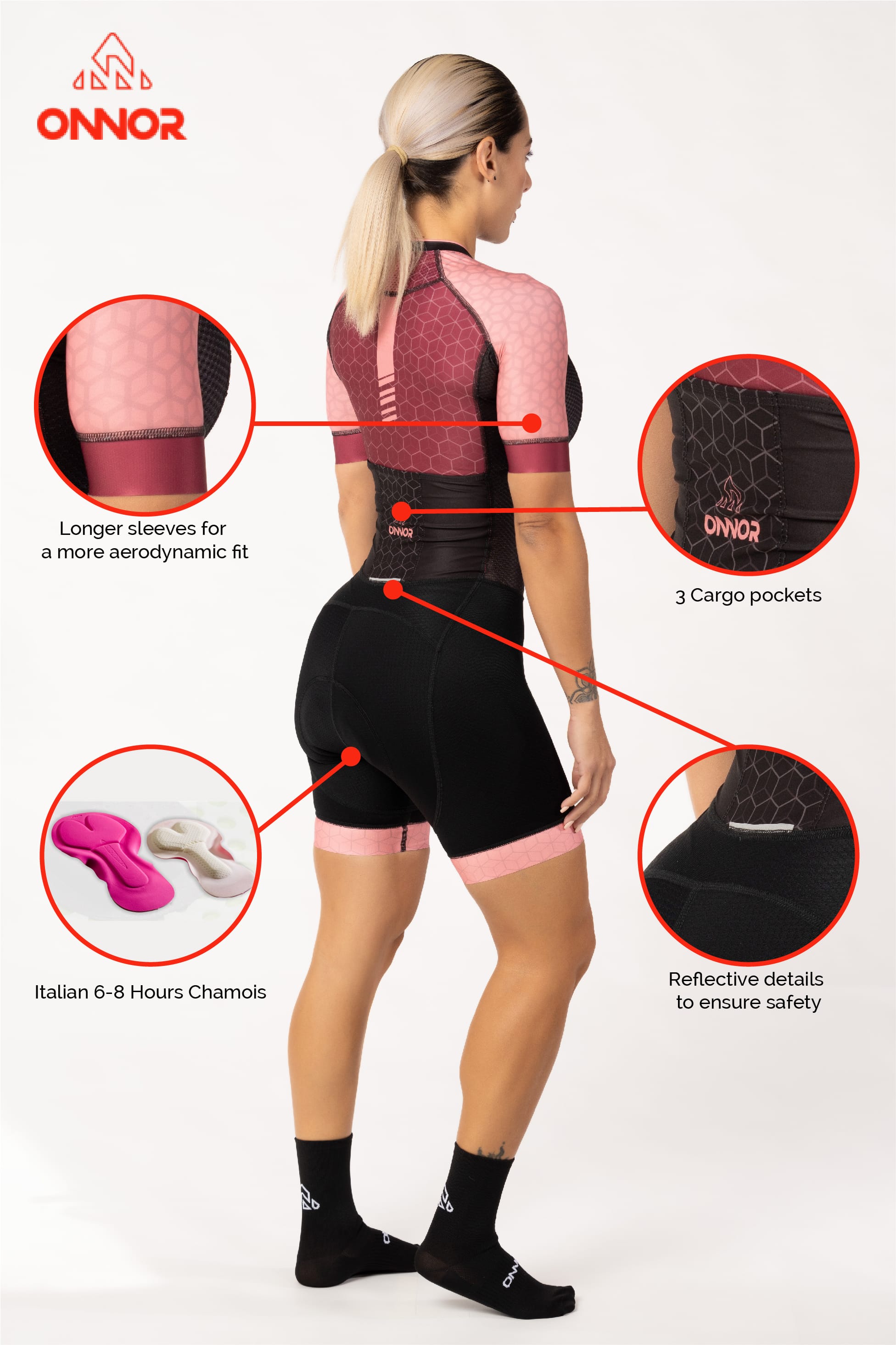 cycling clothing - women's pink cycling aero suit comfortable for professional rider for long distances