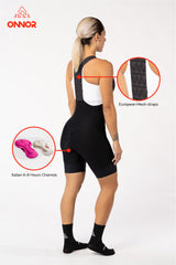 cycle wear - womens black cargo bib shorts comfortable for professional rider with mesh straps
