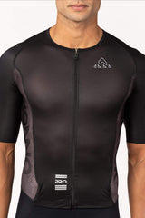 road bike clothing - men's black cycling aerosuit short sleeve with chamois for amateur biker for long distances