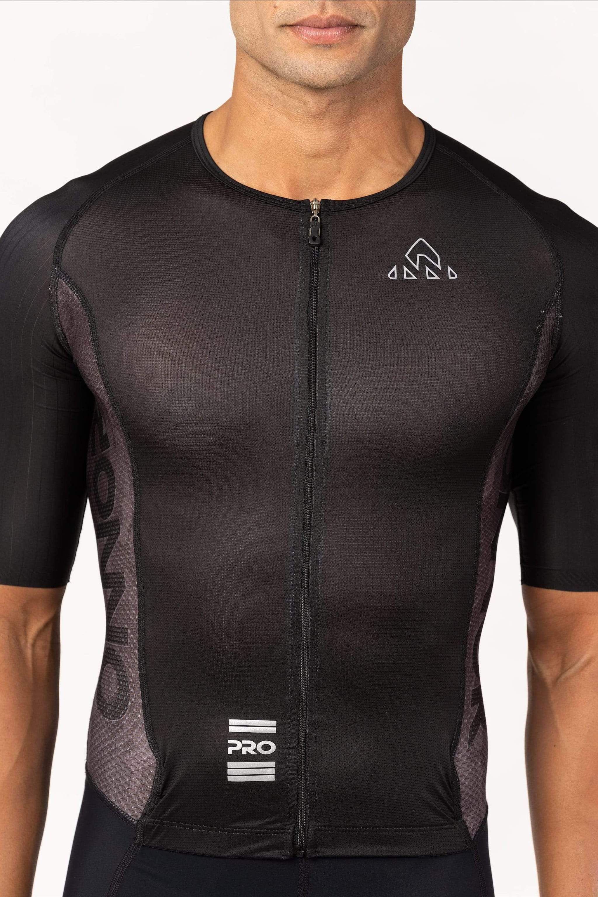 road bike clothing - men's black cycling aerosuit short sleeve with chamois for amateur biker for long distances