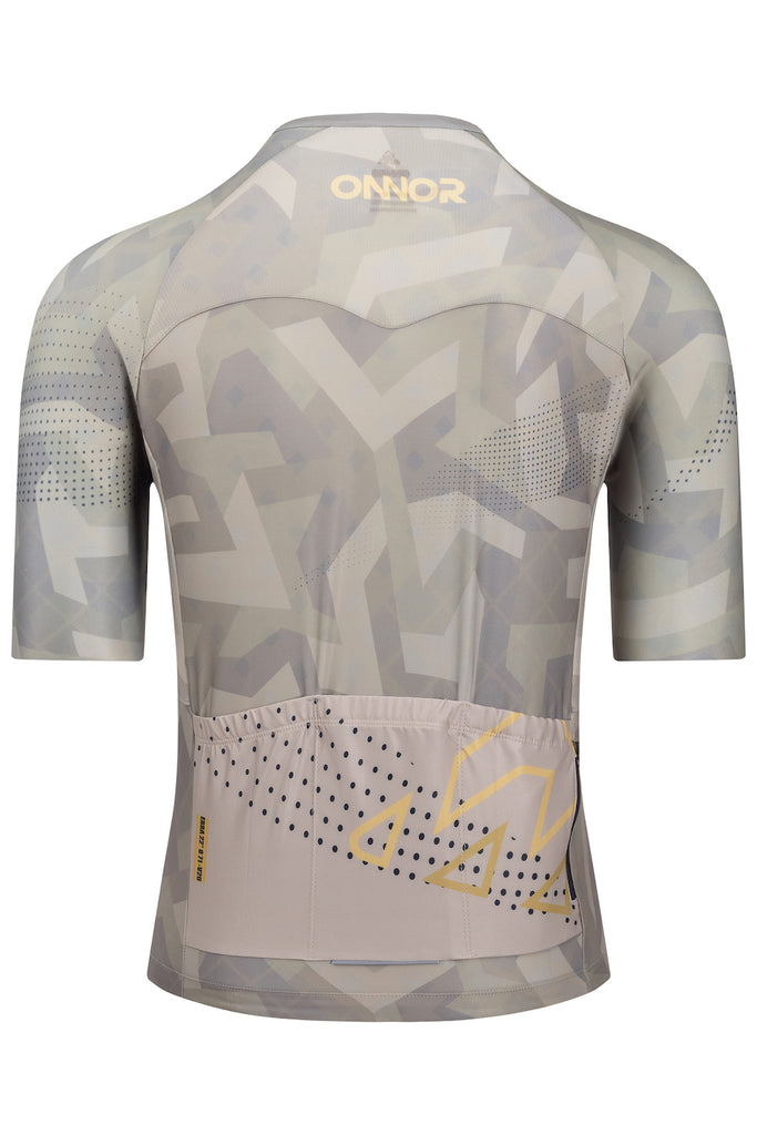 Men's Pro Cycling Jersey Short Sleeve - Beige / Brown - men's beige / brown jerseys short sleeve - A male cyclist's short sleeve shirt. The shirt has a unique pattern and is made from a durable, stretchy fabric for optimal performance.