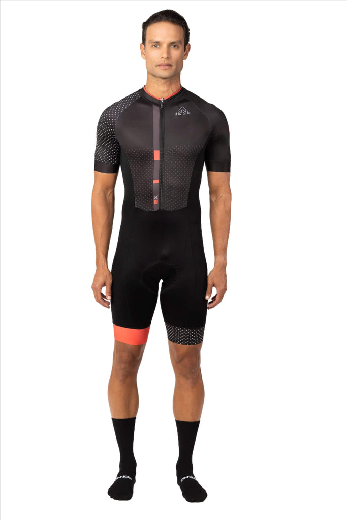 Men's Atom Expert Cycling Skinsuit - men's black skinsuits short sleeve - biking wear - mens black cycling aero suit padded for professional rider for long rides