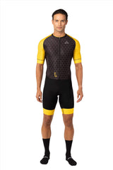 bike clothing - mens black yellow cycling aerosuit short sleeve lightweigh for amateur rider for long distances