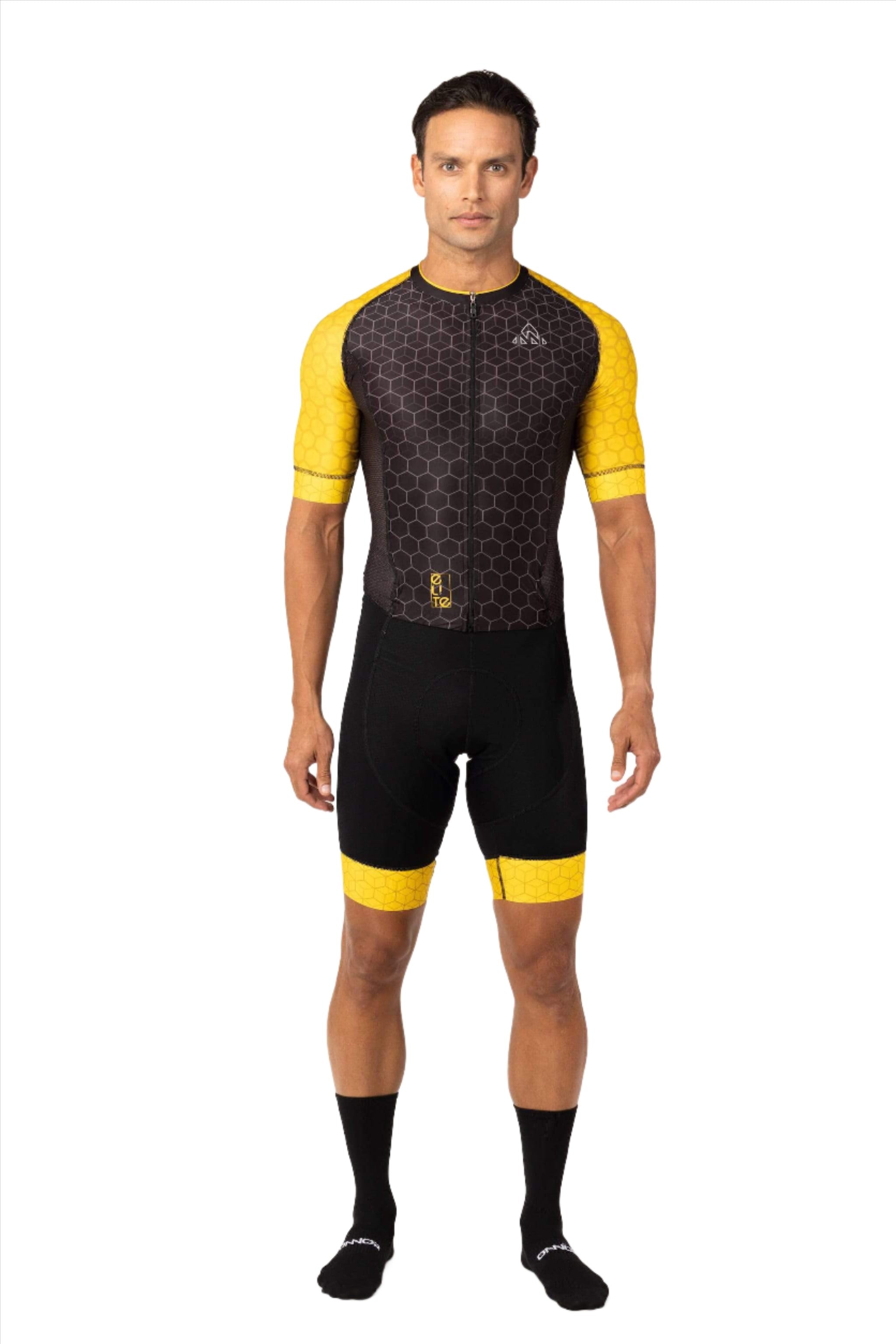 bike clothing - mens black yellow cycling aerosuit short sleeve lightweigh for amateur rider for long distances