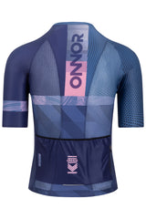 A men's bike shirt with short sleeves. The shirt has a race-inspired design and is made from a moisture-wicking fabric to keep riders dry.